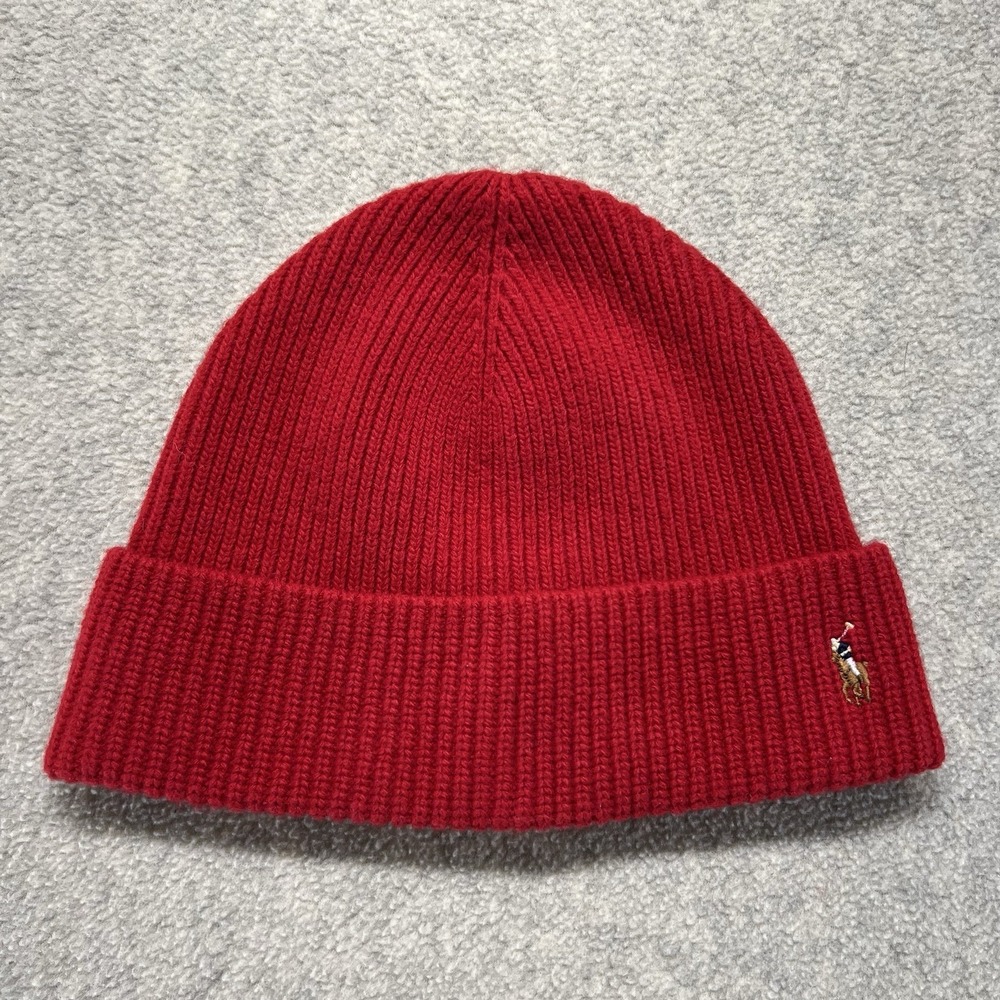 Polo Ralph Lauren Red Wool Blend Rib Knit Beanie Hat‎ One Size